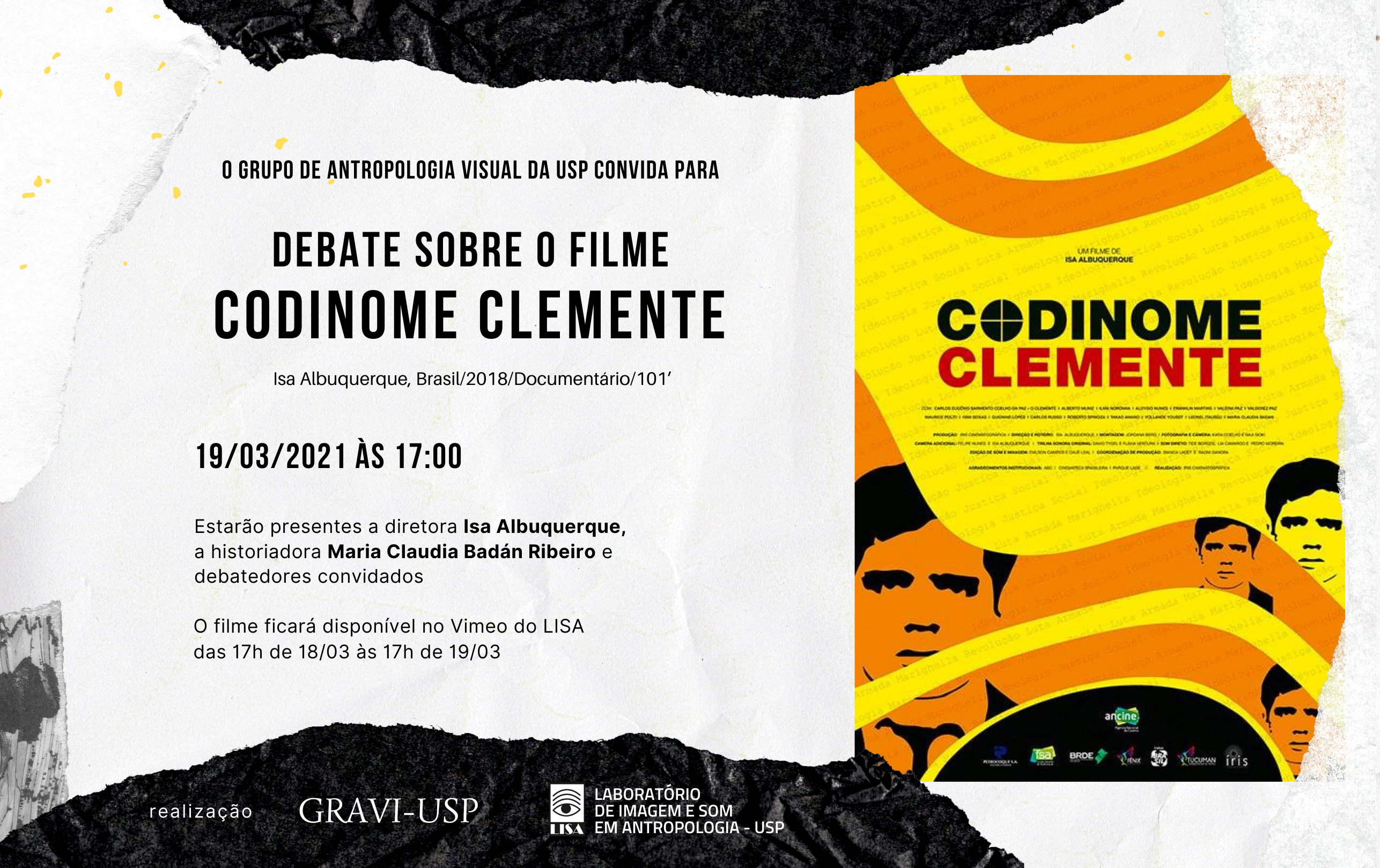 Debate do filme CODINOME CLEMENTE (Brasil/2018/Documentário/101’)